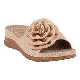 Women's Honey Natural Flower Rosette Flat Comfort Sandals